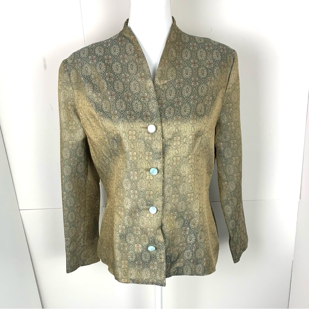 Mirto Spain Women 44EU 14US XL Jacquard Jacket Button Collarless Shimmer Asian